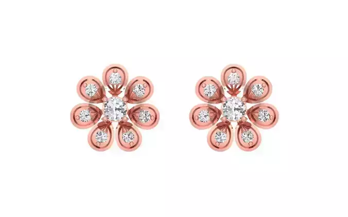 Stud Flower Women Earrings 3dm STL OBJ FBX Render Details 3D print model