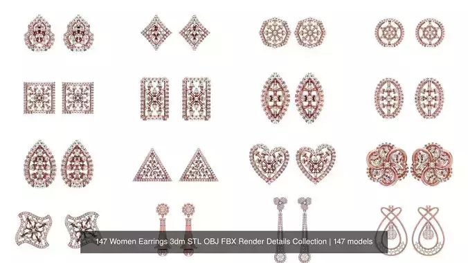 147 Women Earrings 3dm STL OBJ FBX Render Details Collection 
