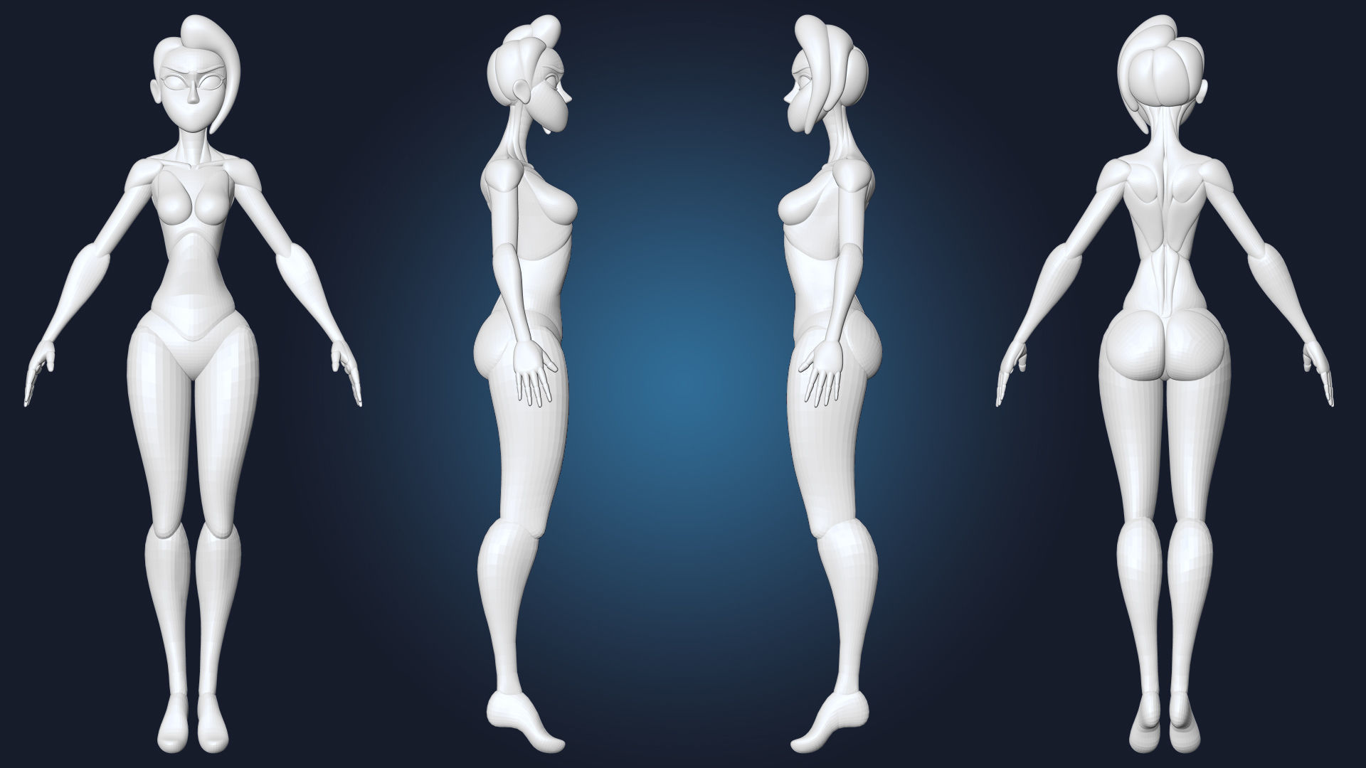 Cartoon Character Female Basemesh Anatomy Blockout Free 3D model_2
