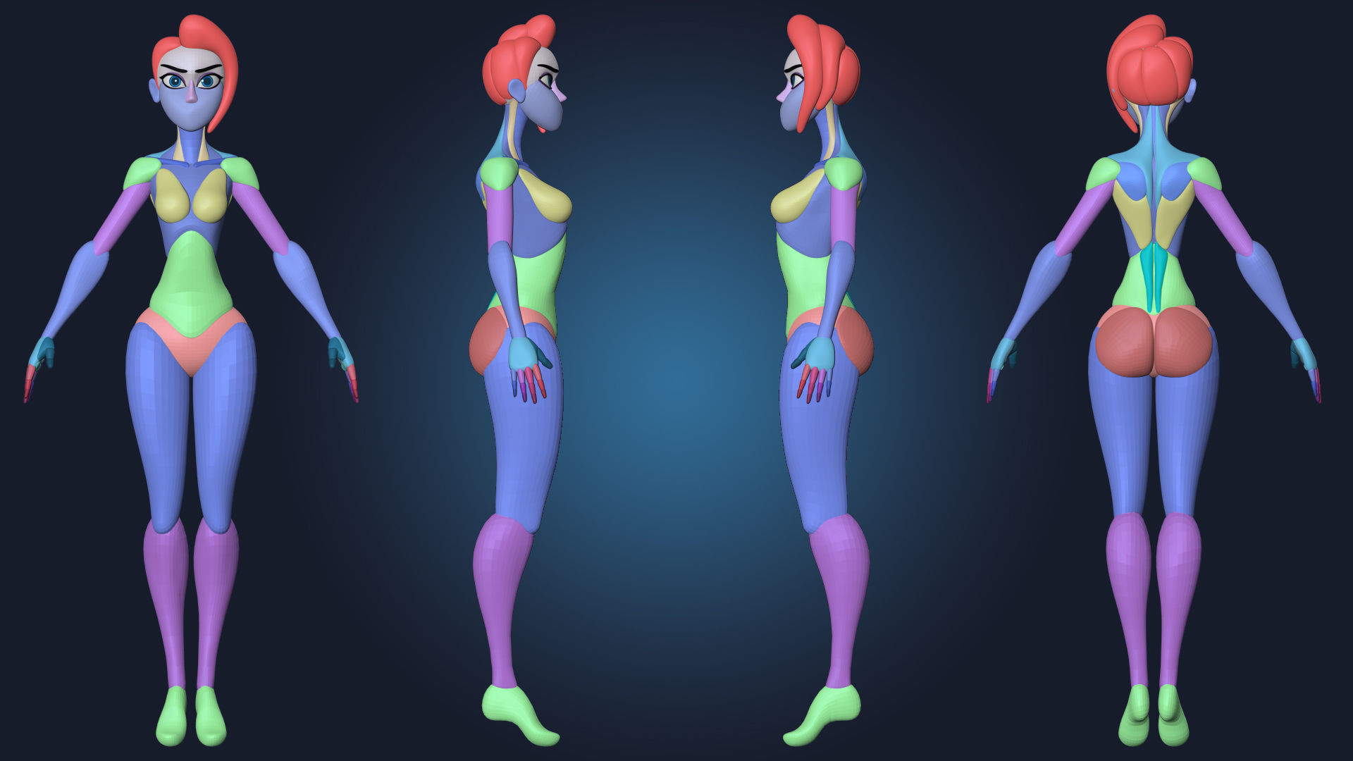 Cartoon Character Female Basemesh Anatomy Blockout Free 3D model_1