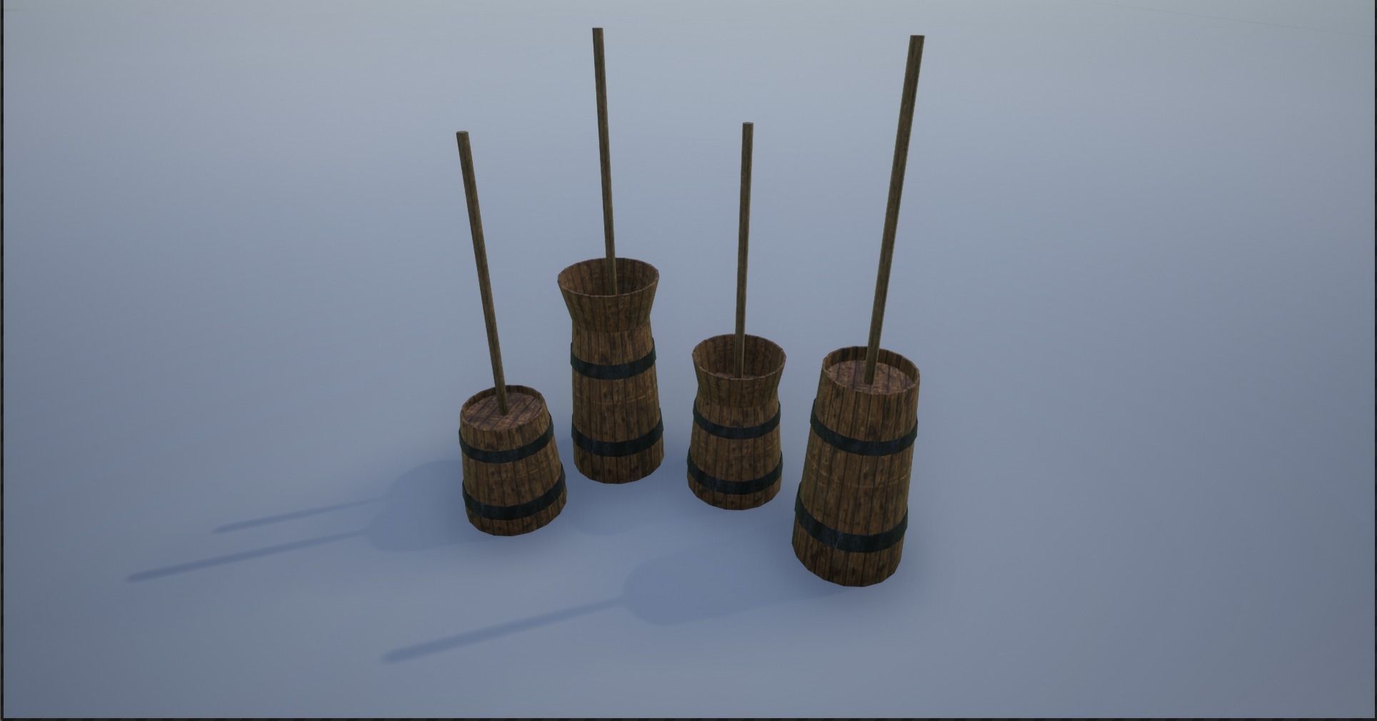 Medieval Wooden Butter Churns Low-poly 3D model_5