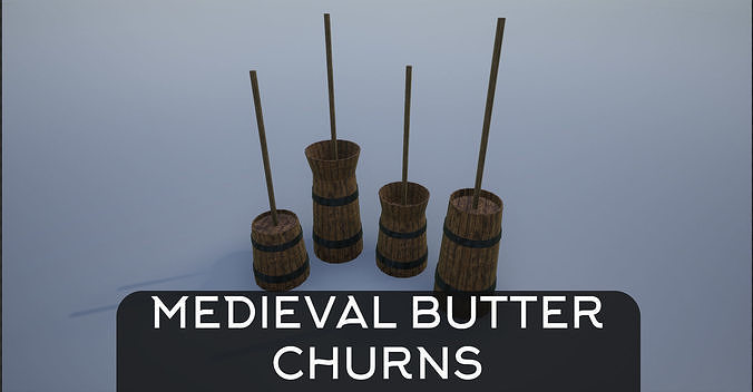 Medieval Wooden Butter Churns Low-poly 3D model