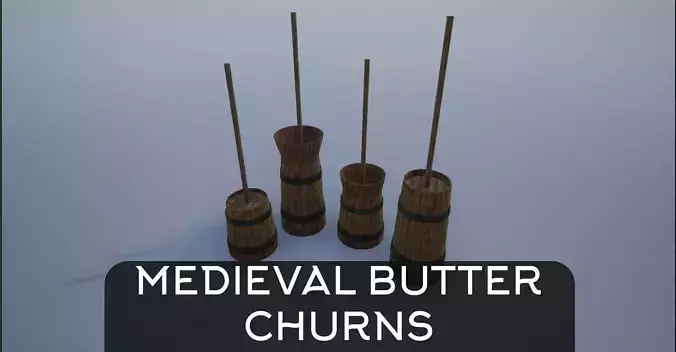 Medieval Wooden Butter Churns Low-poly 3D model Medieval Wooden Butter Churns Low-poly 3D model