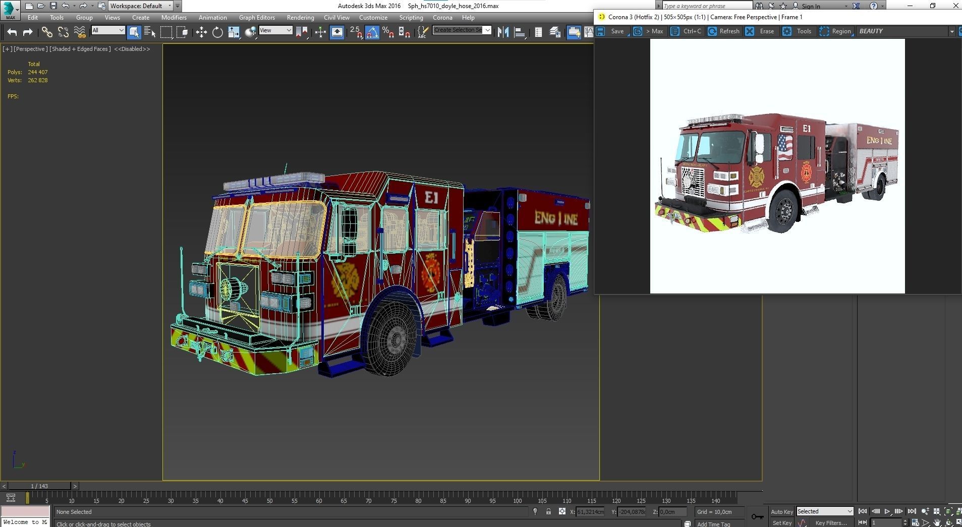 Fire Truck Custom Pumper Doyle Hose Low-poly 3D model_47