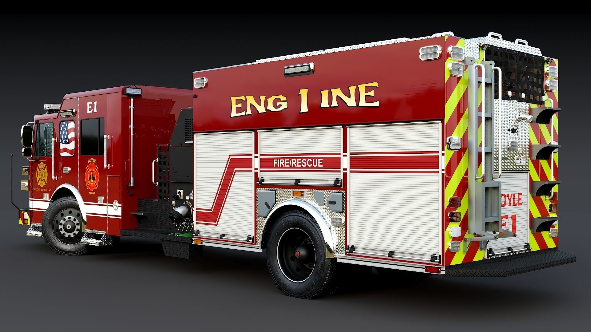 Fire Truck Custom Pumper Doyle Hose Low-poly 3D model_9