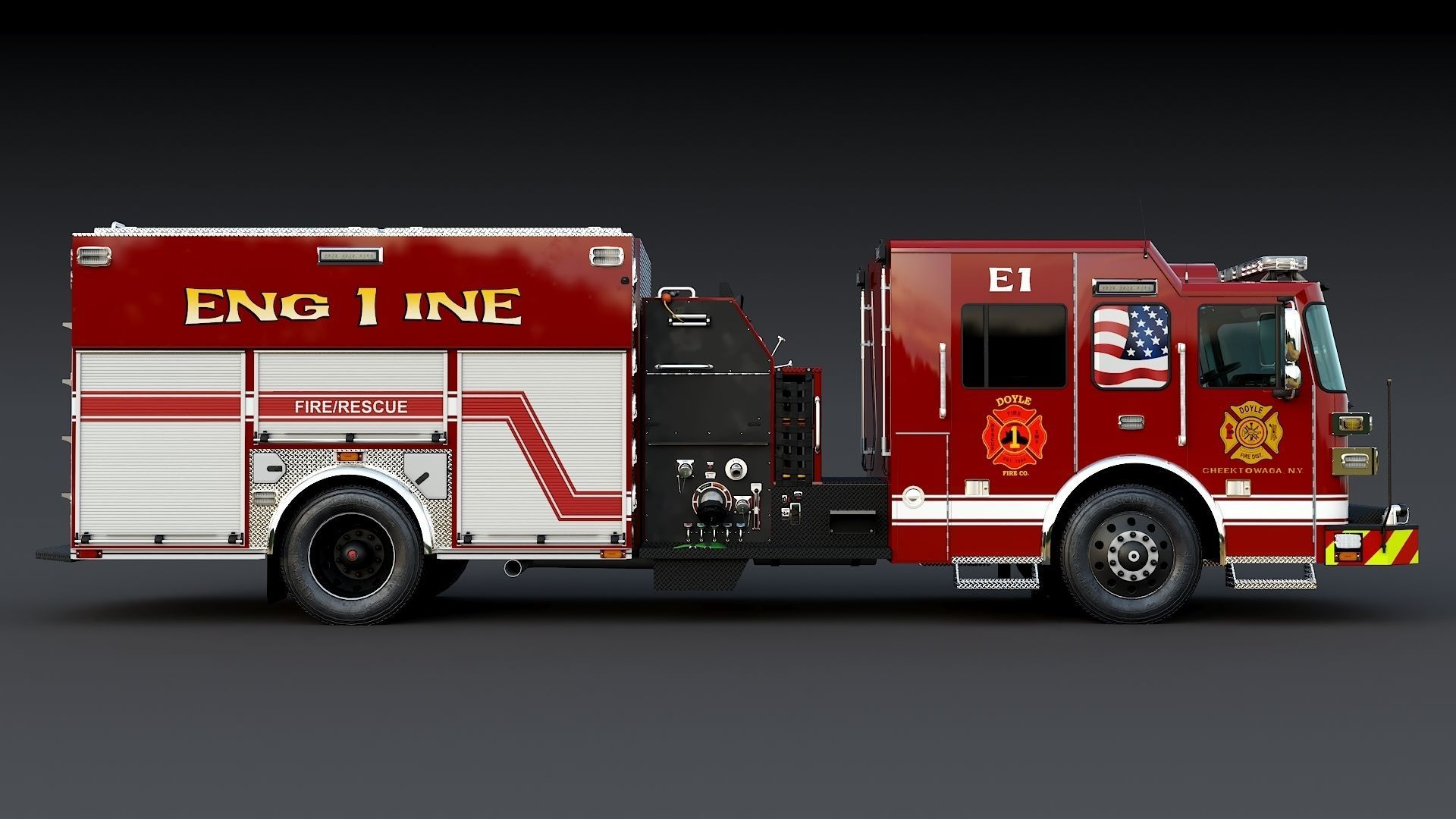 Fire Truck Custom Pumper Doyle Hose Low-poly 3D model_6