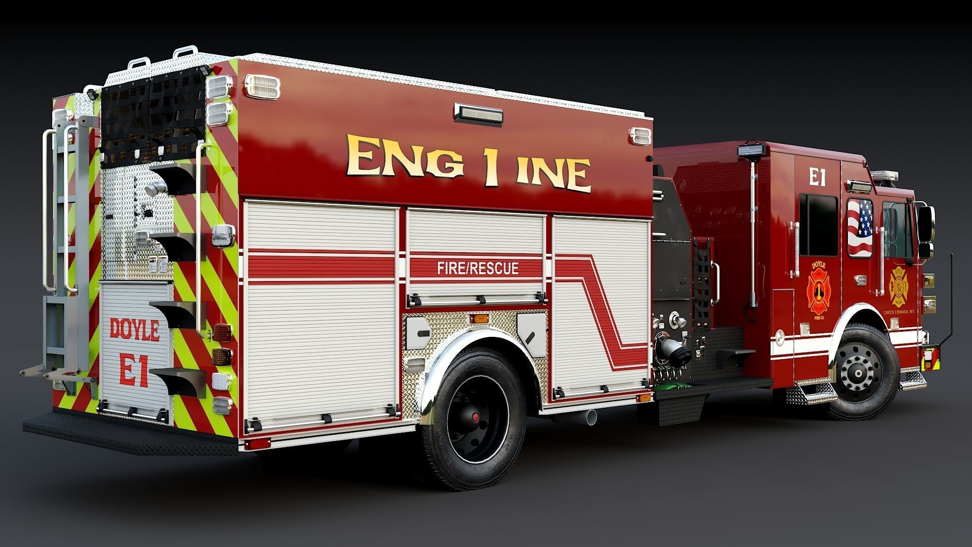 Fire Truck Custom Pumper Doyle Hose Low-poly 3D model_8