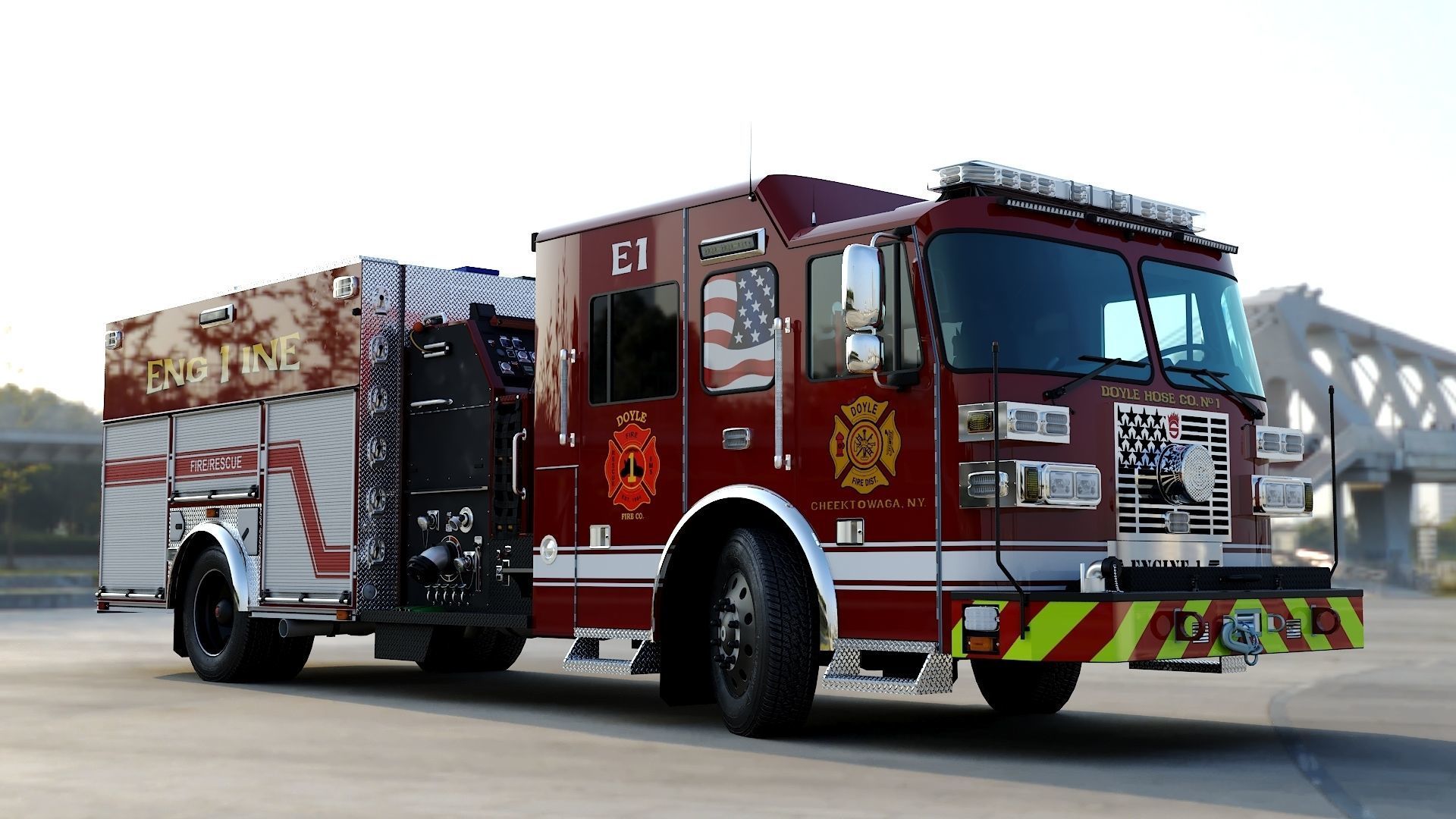 Fire Truck Custom Pumper Doyle Hose Low-poly 3D model_55