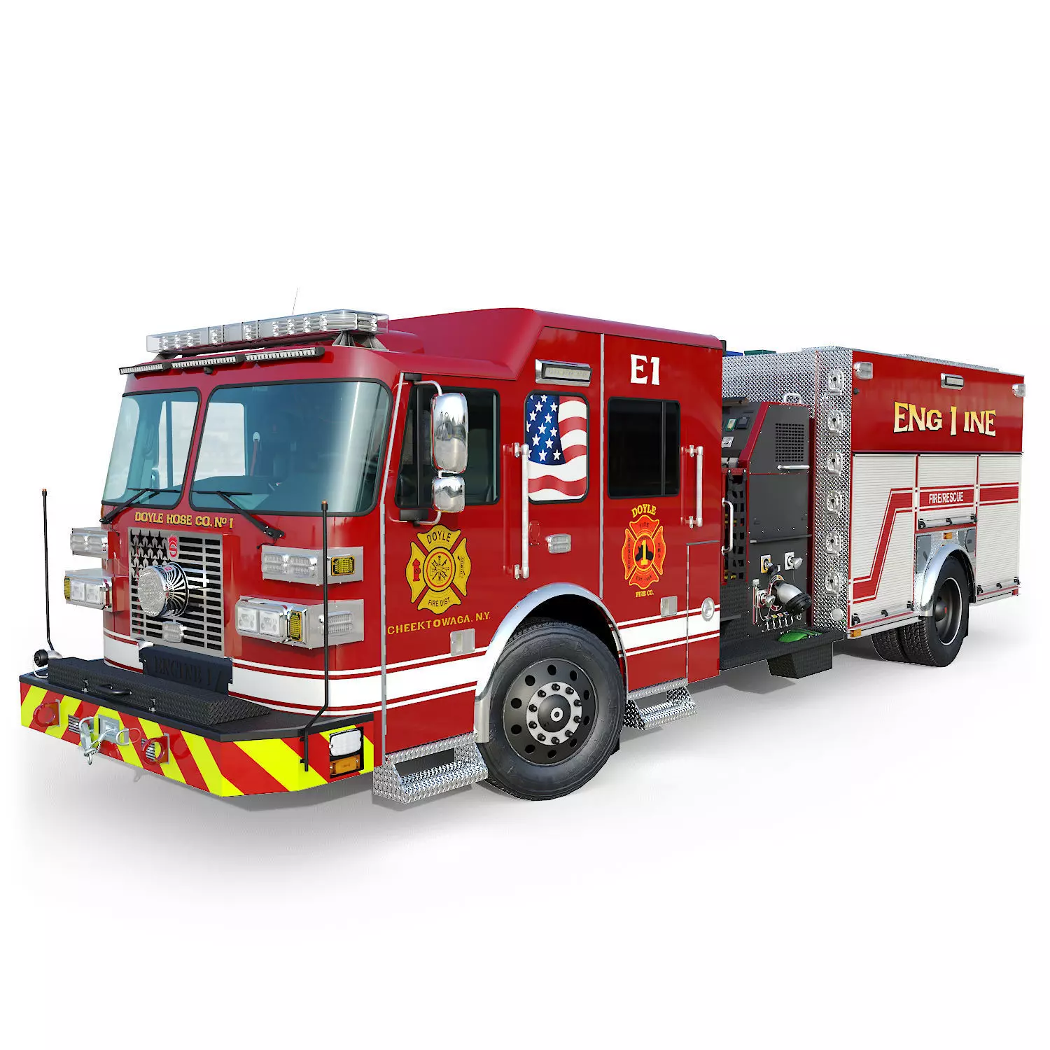 Fire Truck Custom Pumper Doyle Hose Low-poly 3D model_0