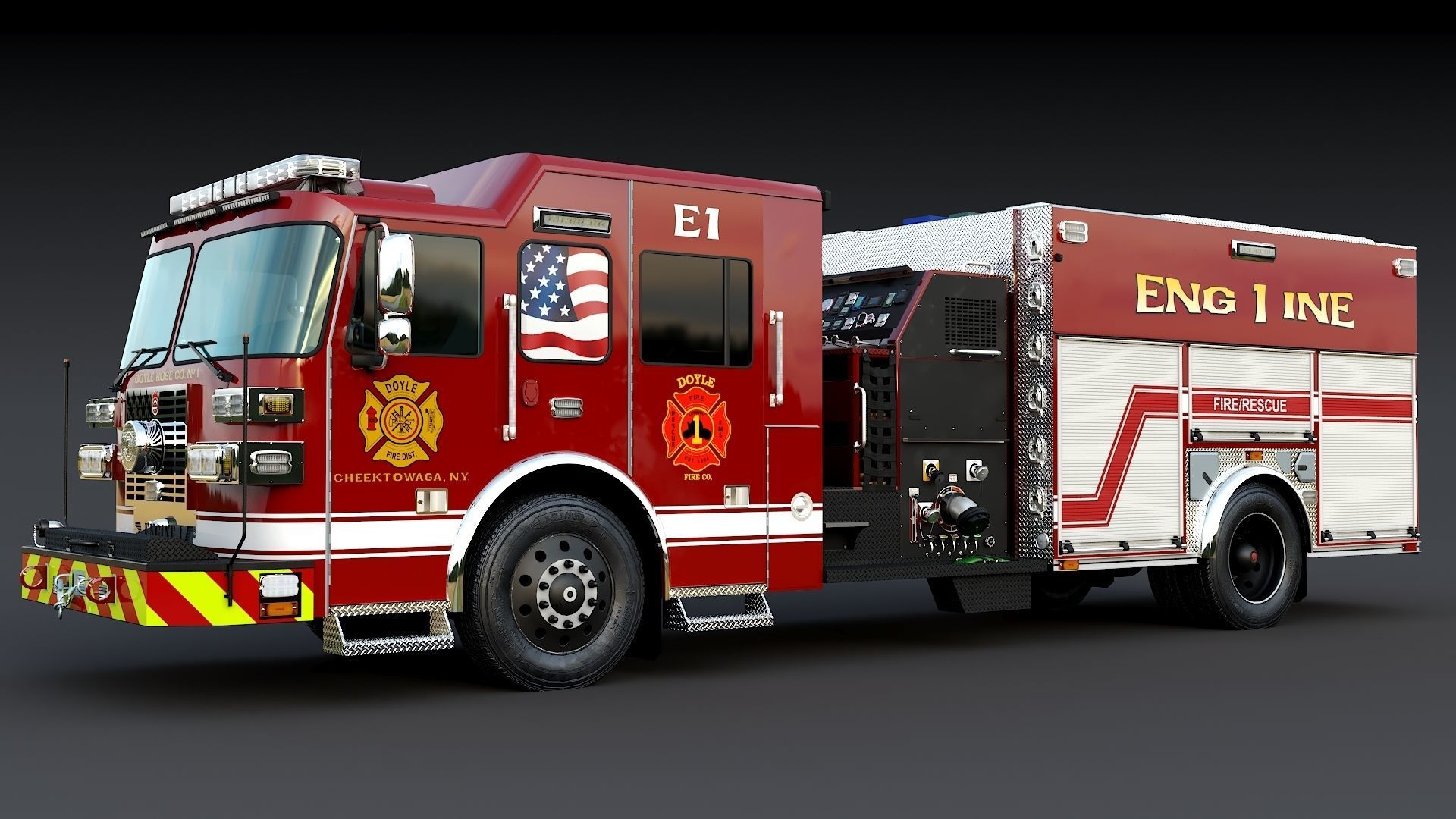 Fire Truck Custom Pumper Doyle Hose Low-poly 3D model_2