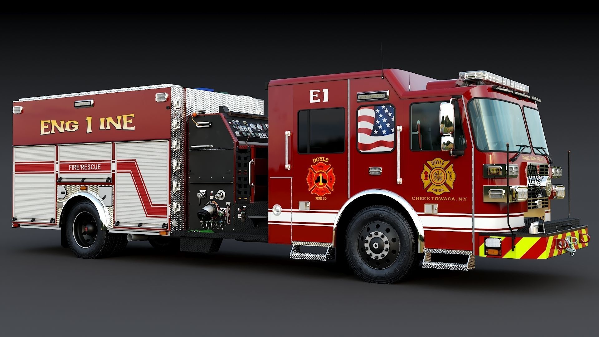 Fire Truck Custom Pumper Doyle Hose Low-poly 3D model_3