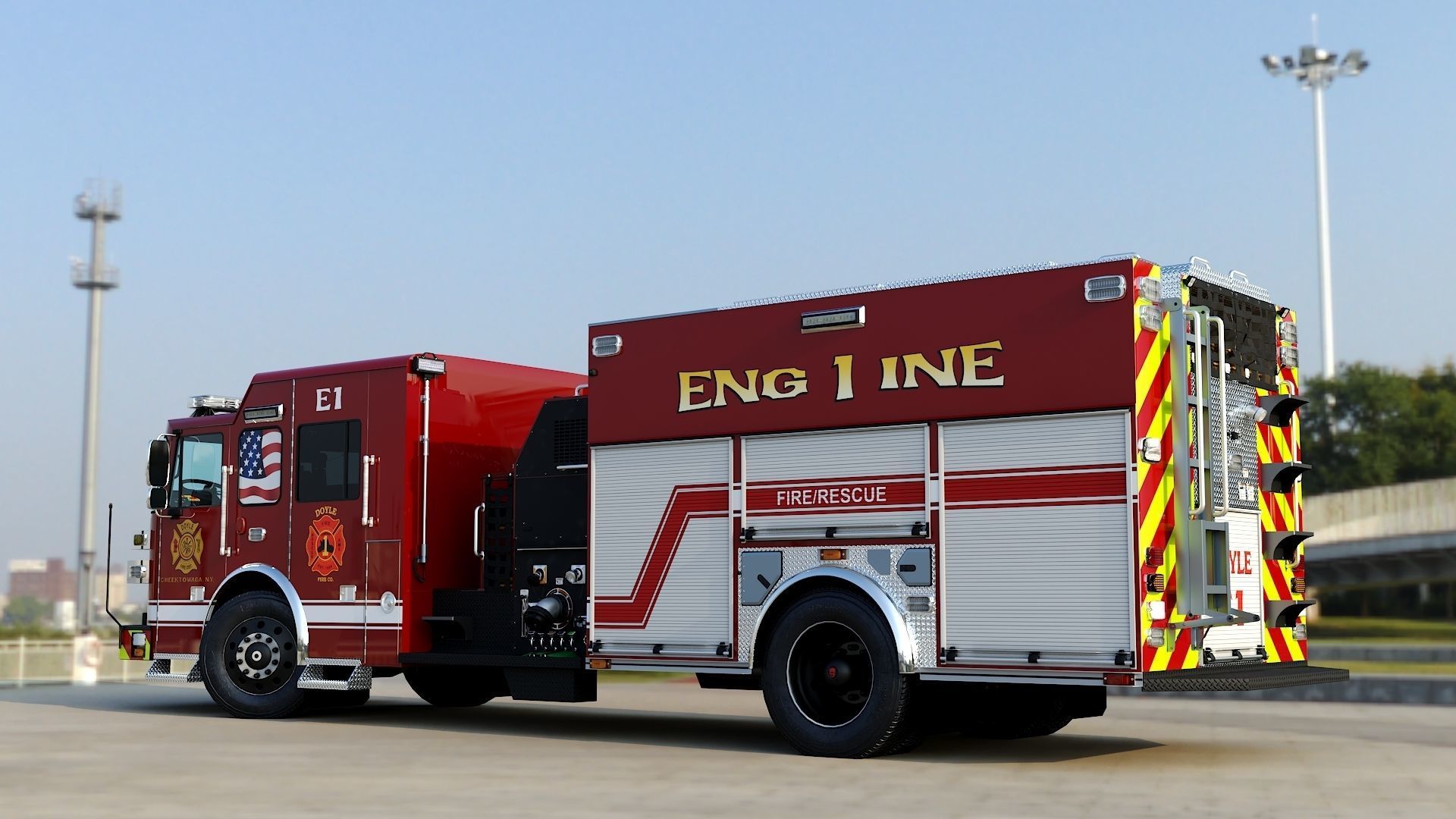 Fire Truck Custom Pumper Doyle Hose Low-poly 3D model_56