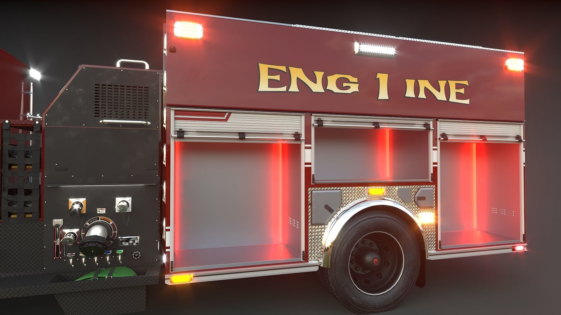 Fire Truck Custom Pumper Doyle Hose Low-poly 3D model_21