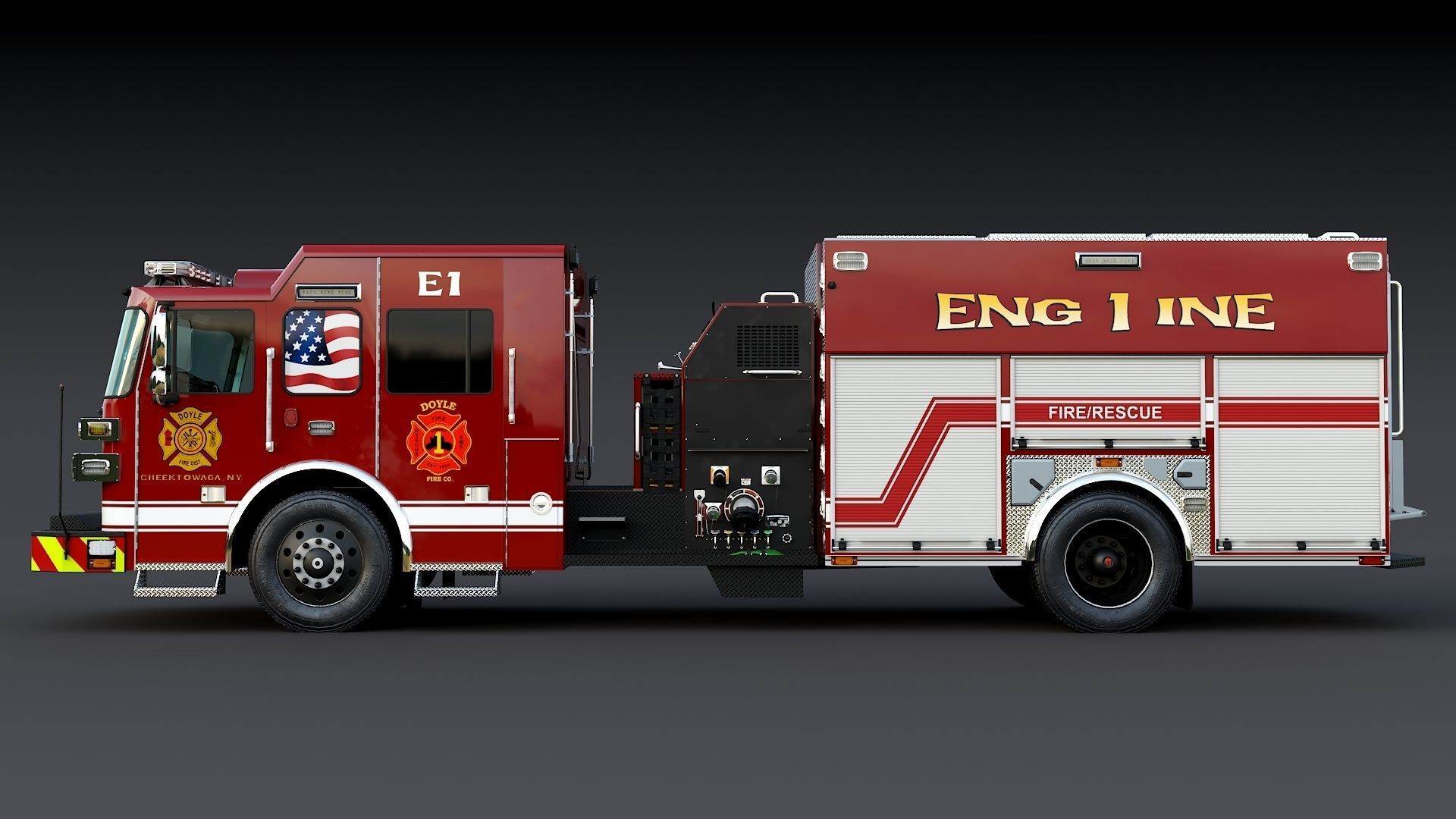 Fire Truck Custom Pumper Doyle Hose Low-poly 3D model_7