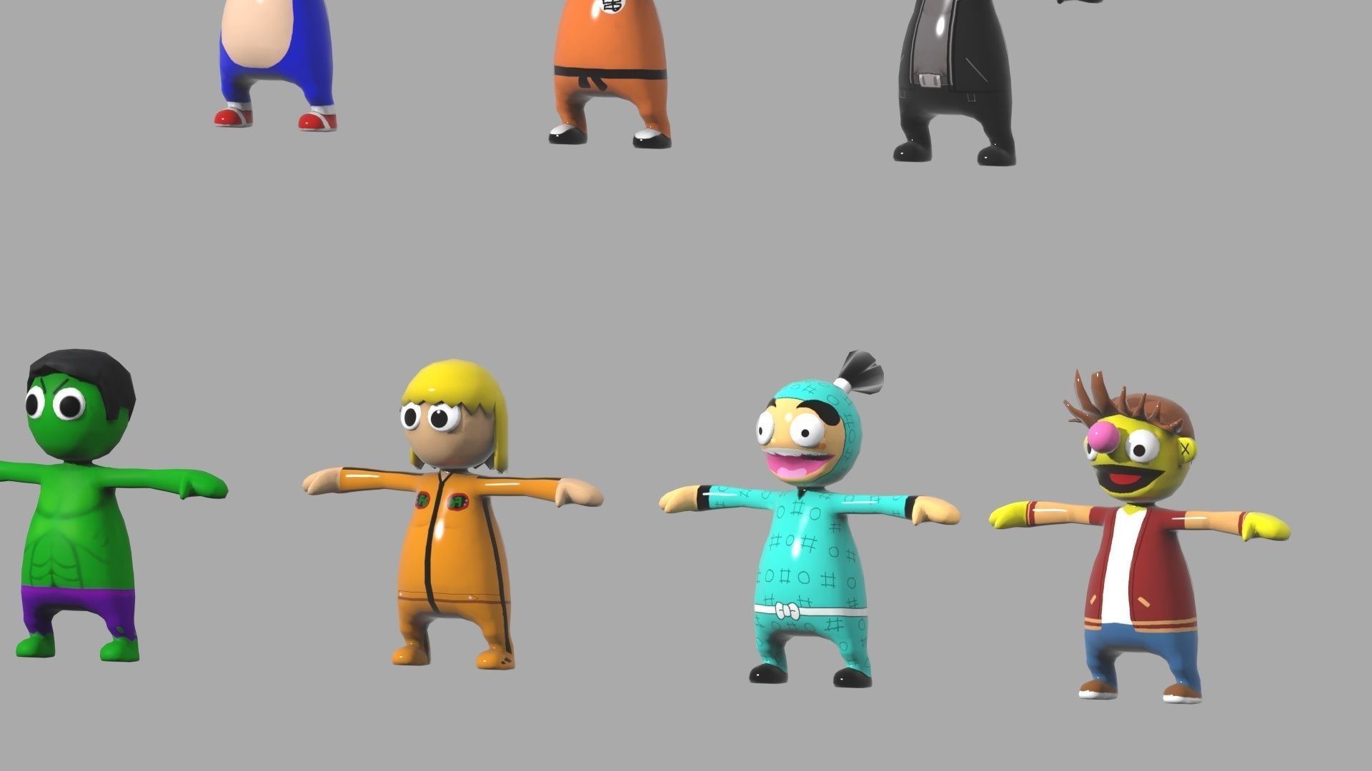 Hyper Casual Character Set Low-poly 3D model_1
