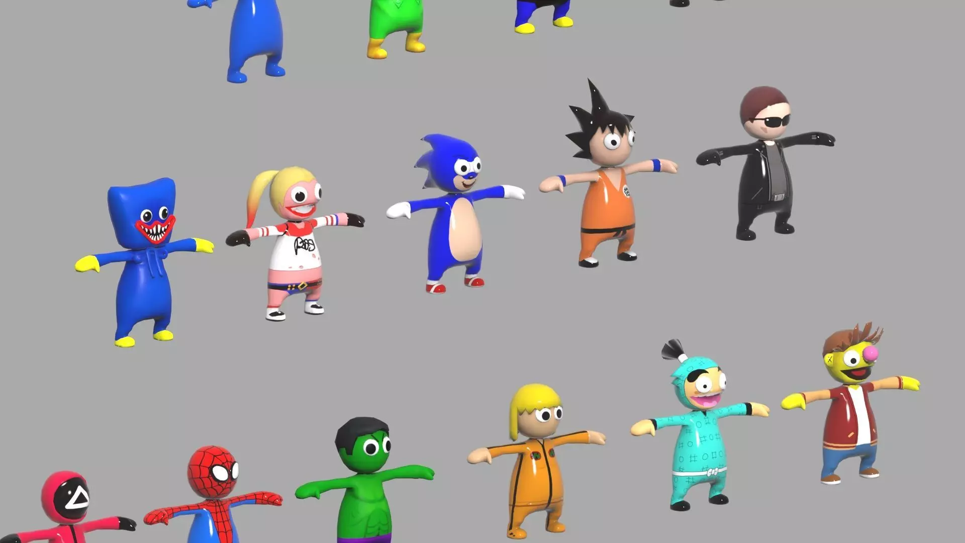 Hyper Casual Character Set Low-poly 3D model_0