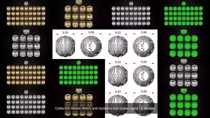 Collection Beads letters and numbers and zodiac signs