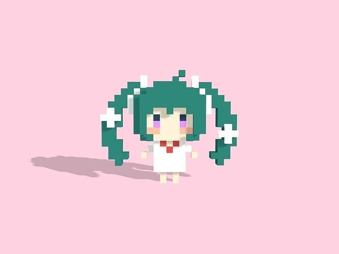 Voxel cute Girl  Low-poly 3D model