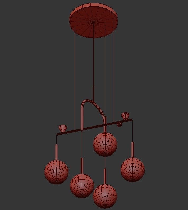 Dewdrops five light chandelier in brass with clear glass globes 3D model_1