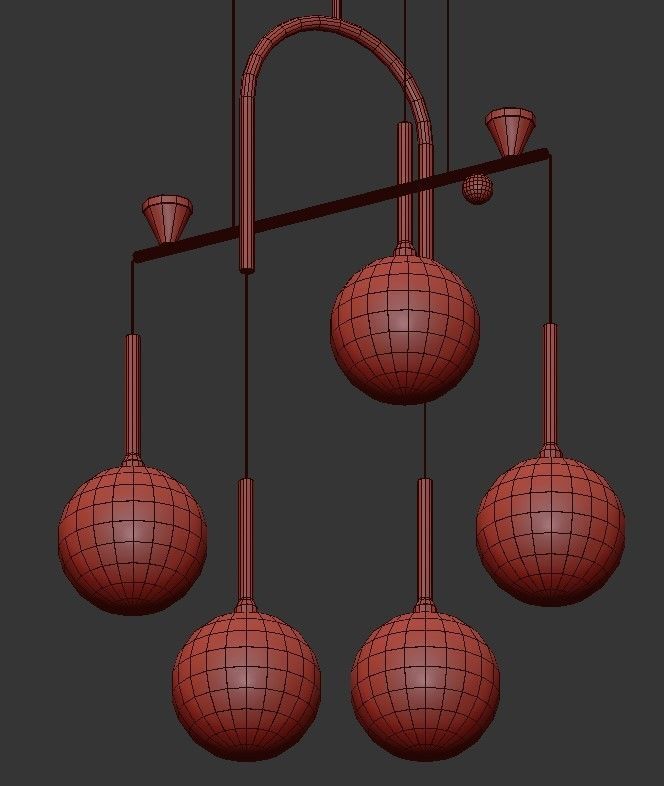 Dewdrops five light chandelier in brass with clear glass globes 3D model_2