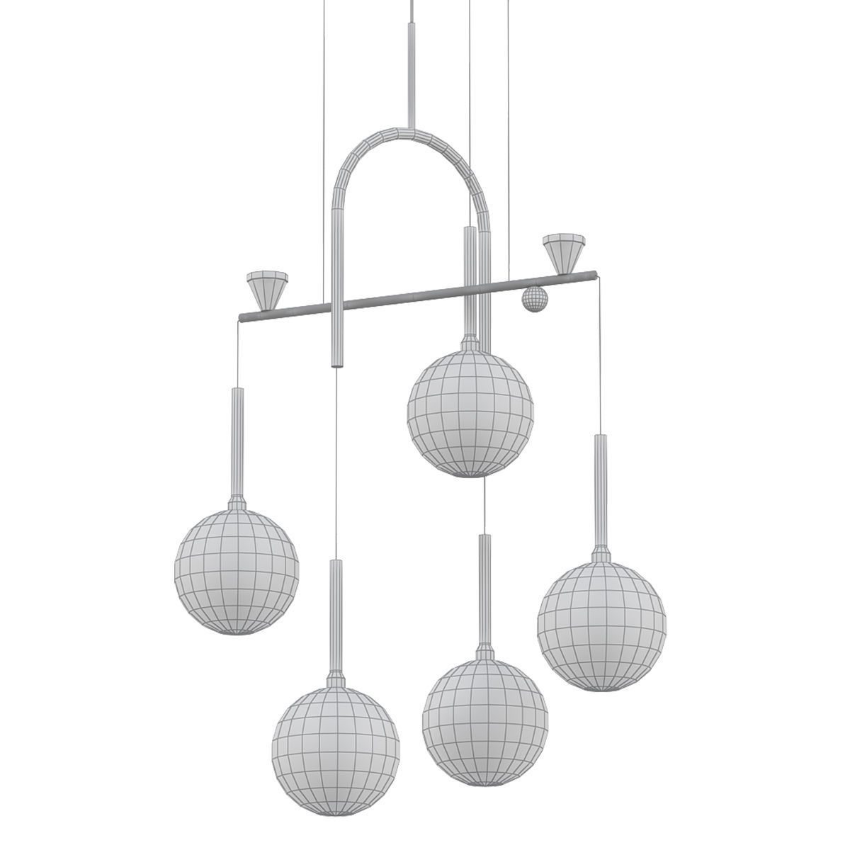 Dewdrops five light chandelier in brass with clear glass globes 3D model_4