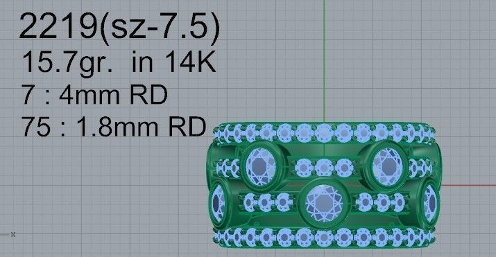 4-Row Thick Diamond ring 2219 3D print model 3D print model_4