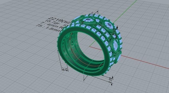 4-Row Thick Diamond ring 2219 3D print model 3D print model_5