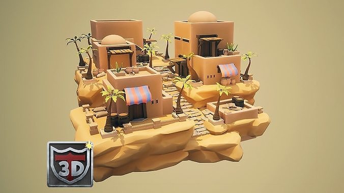 Stylized Desert Town Environment Modular Pack Low-poly 3D model