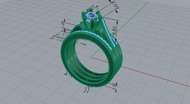Diamond ring with 2-Bands 2227 3D print model 3D print model_5