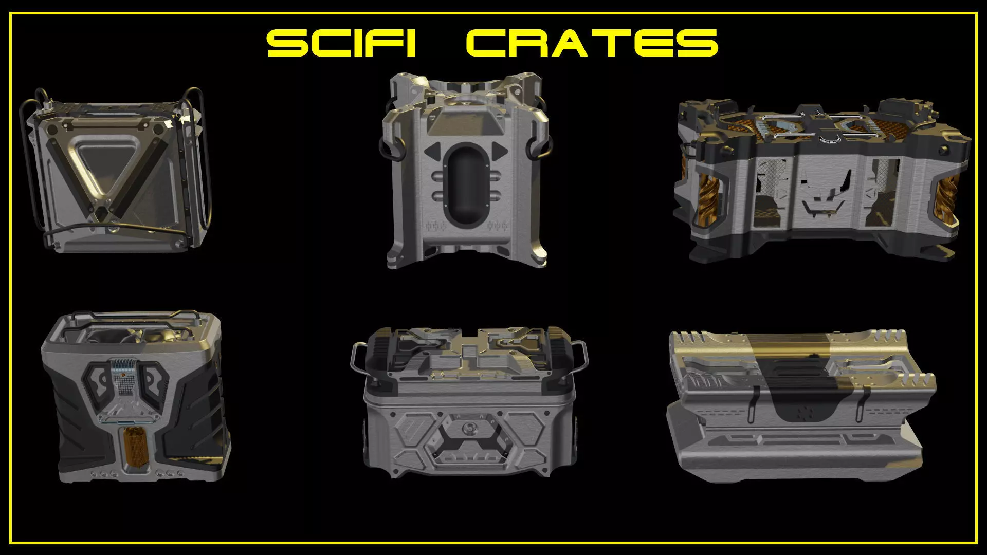 6 SciFi Crates 3D model_0