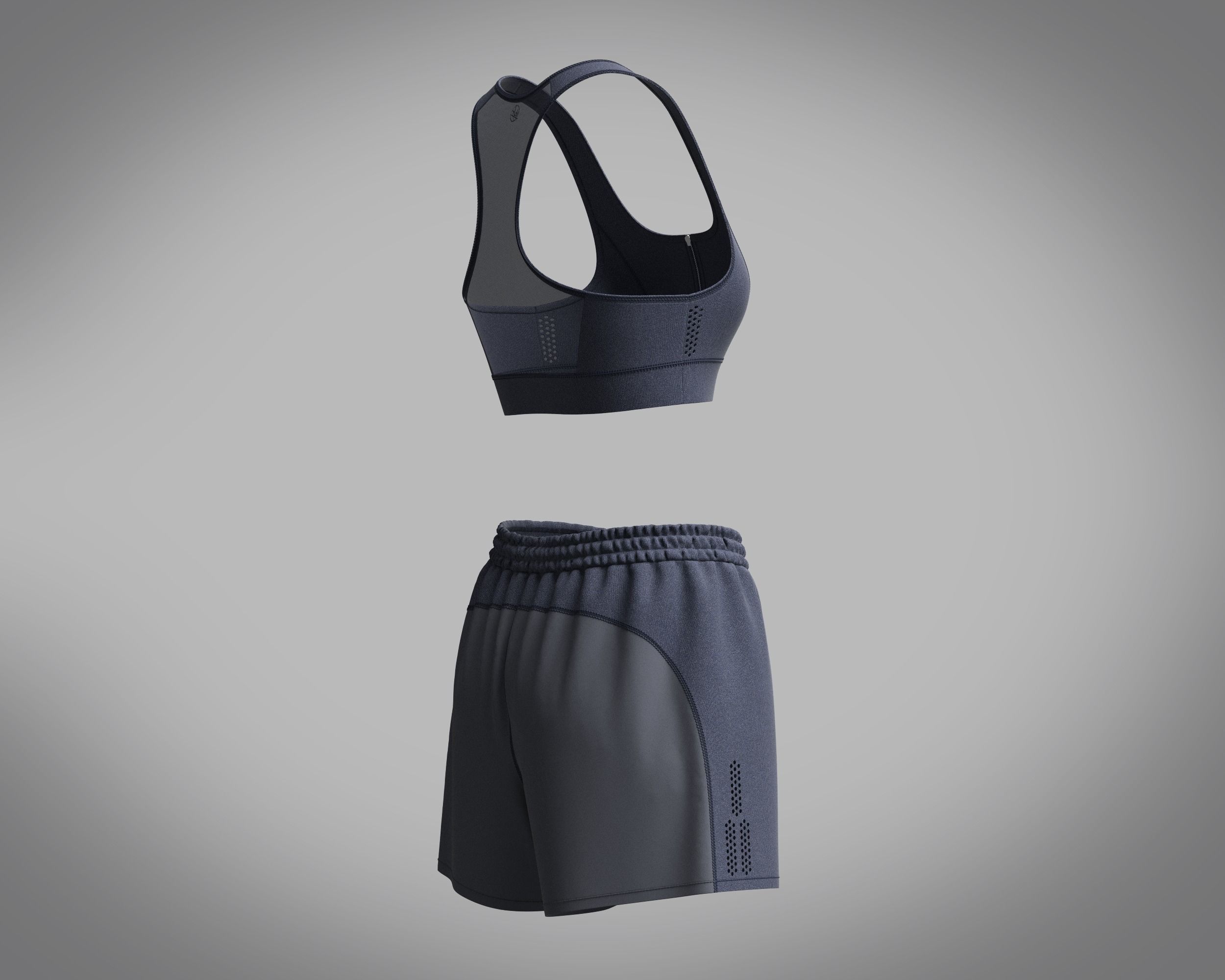 Ladies zip Bra and Shorts 3D model_5