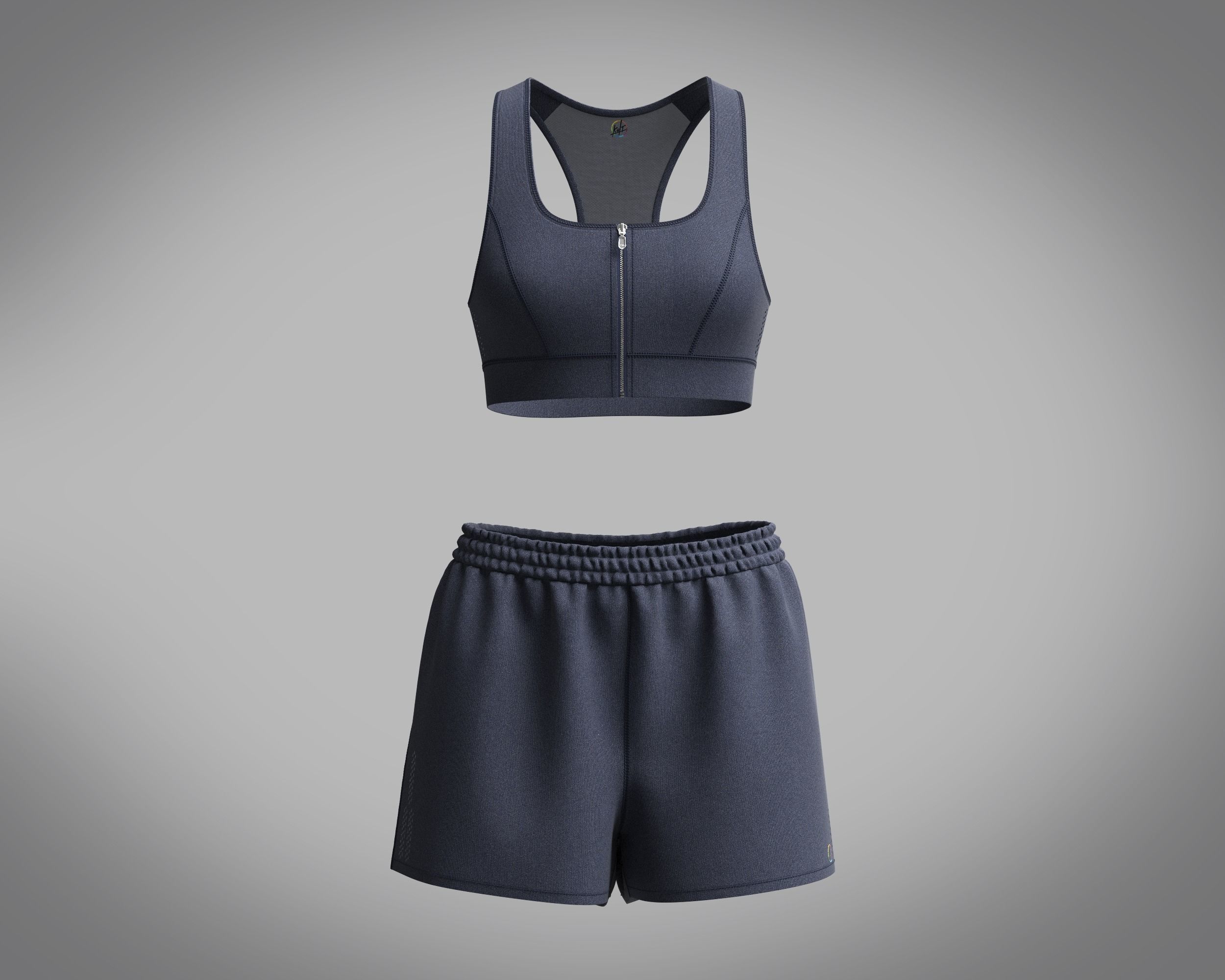 Ladies zip Bra and Shorts 3D model_1