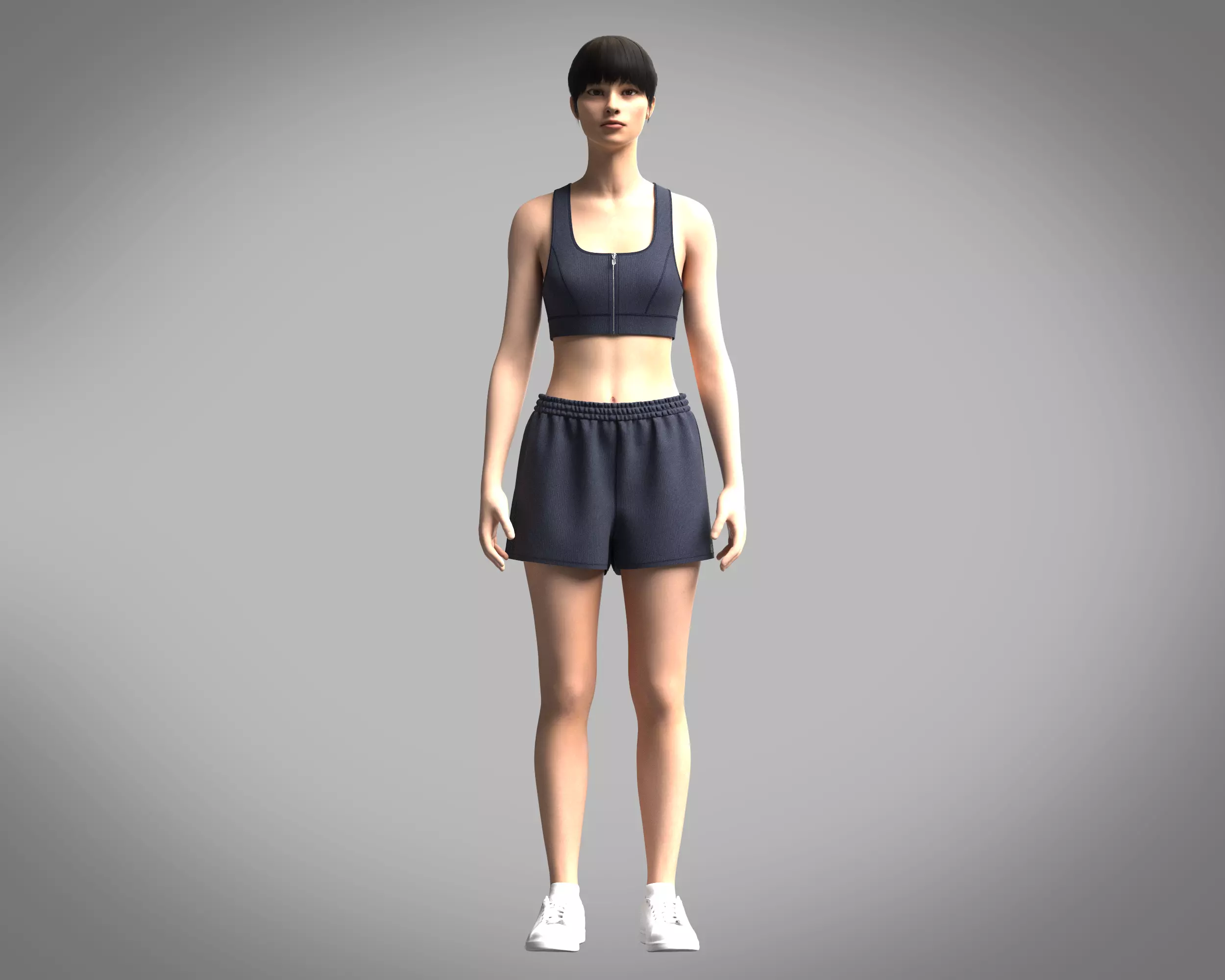 Ladies zip Bra and Shorts 3D model_0