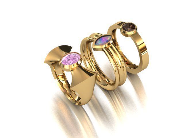 3 rings three gold with stones Free 3D print model_1