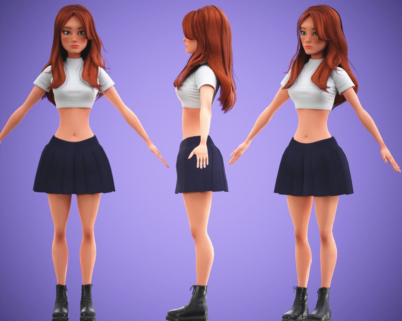 Free Game Cartoon Stylized Girl Character MJ rigged Free low-poly 3D model_3