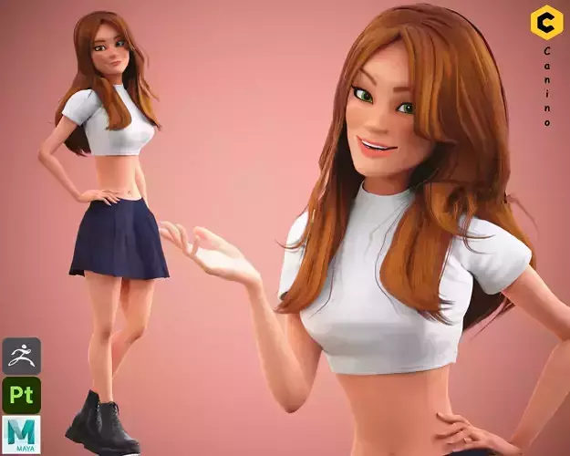 Free Game Cartoon Stylized Girl Character MJ rigged Free low-poly 3D model