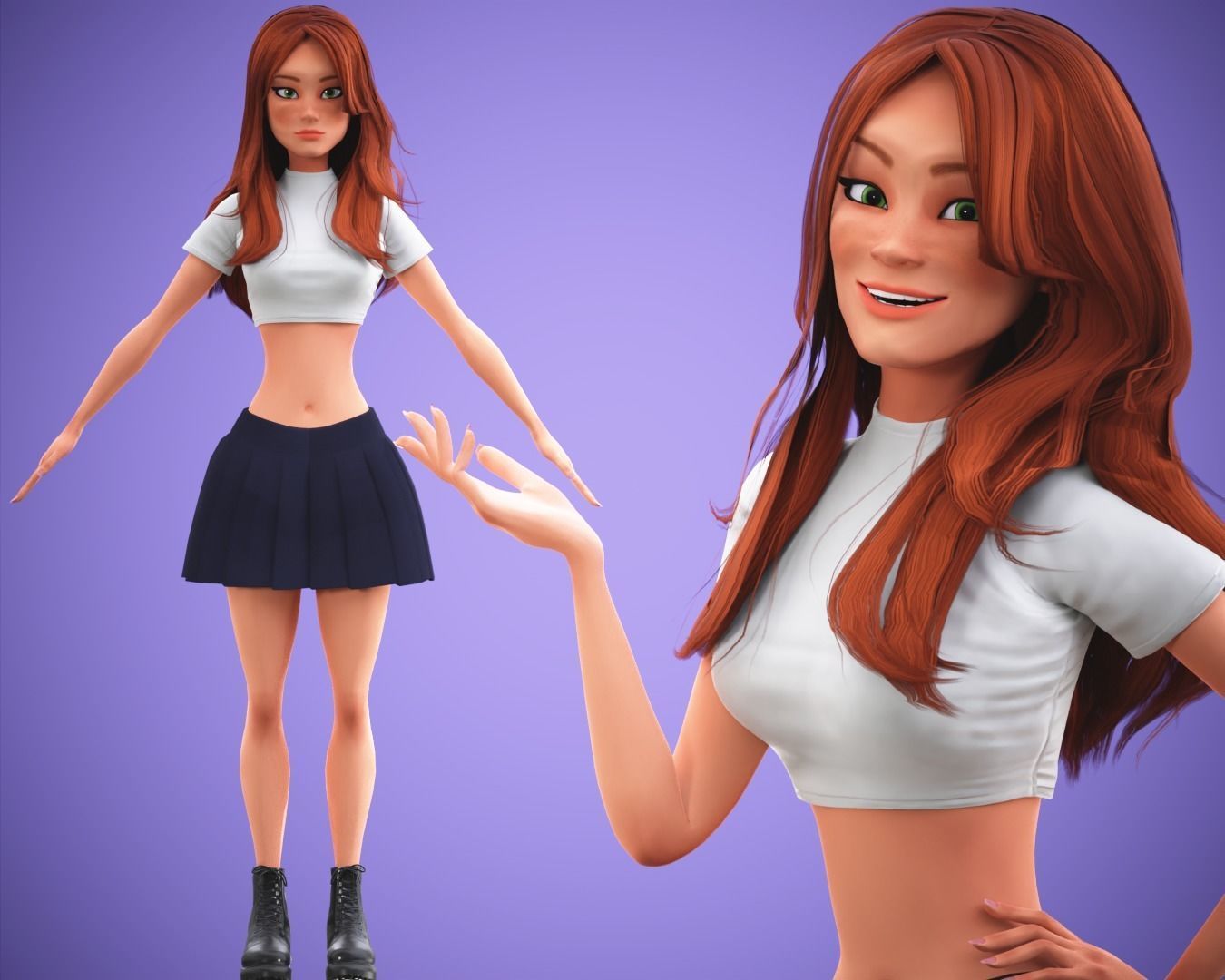 Free Game Cartoon Stylized Girl Character MJ rigged Free low-poly 3D model_13