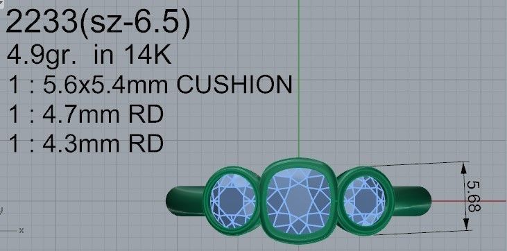 3-Stone Round diamond ring 2233 3D print model 3D print model_4