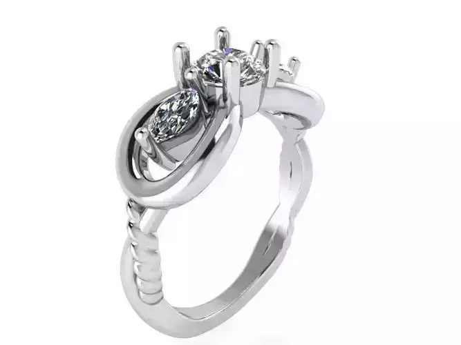 3-Stone Textured Diamond ring 2234 3D print model