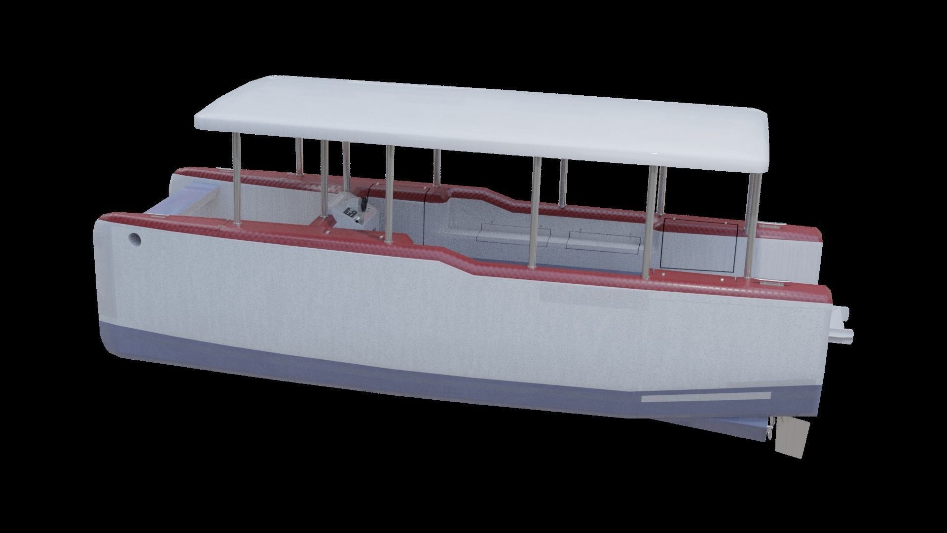 Catamaran boat Low-poly 3D model_9