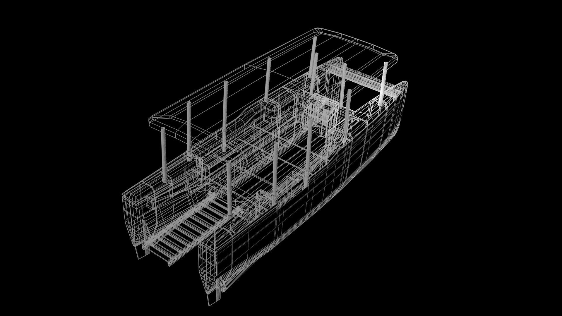 Catamaran boat Low-poly 3D model_13