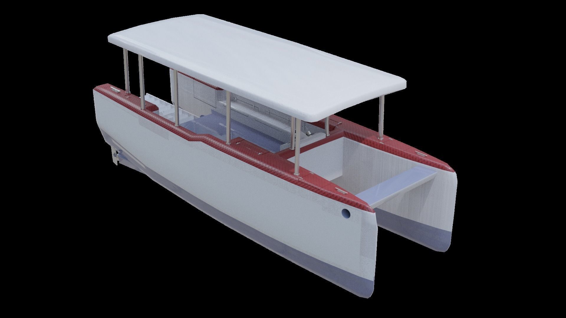 Catamaran boat Low-poly 3D model_17