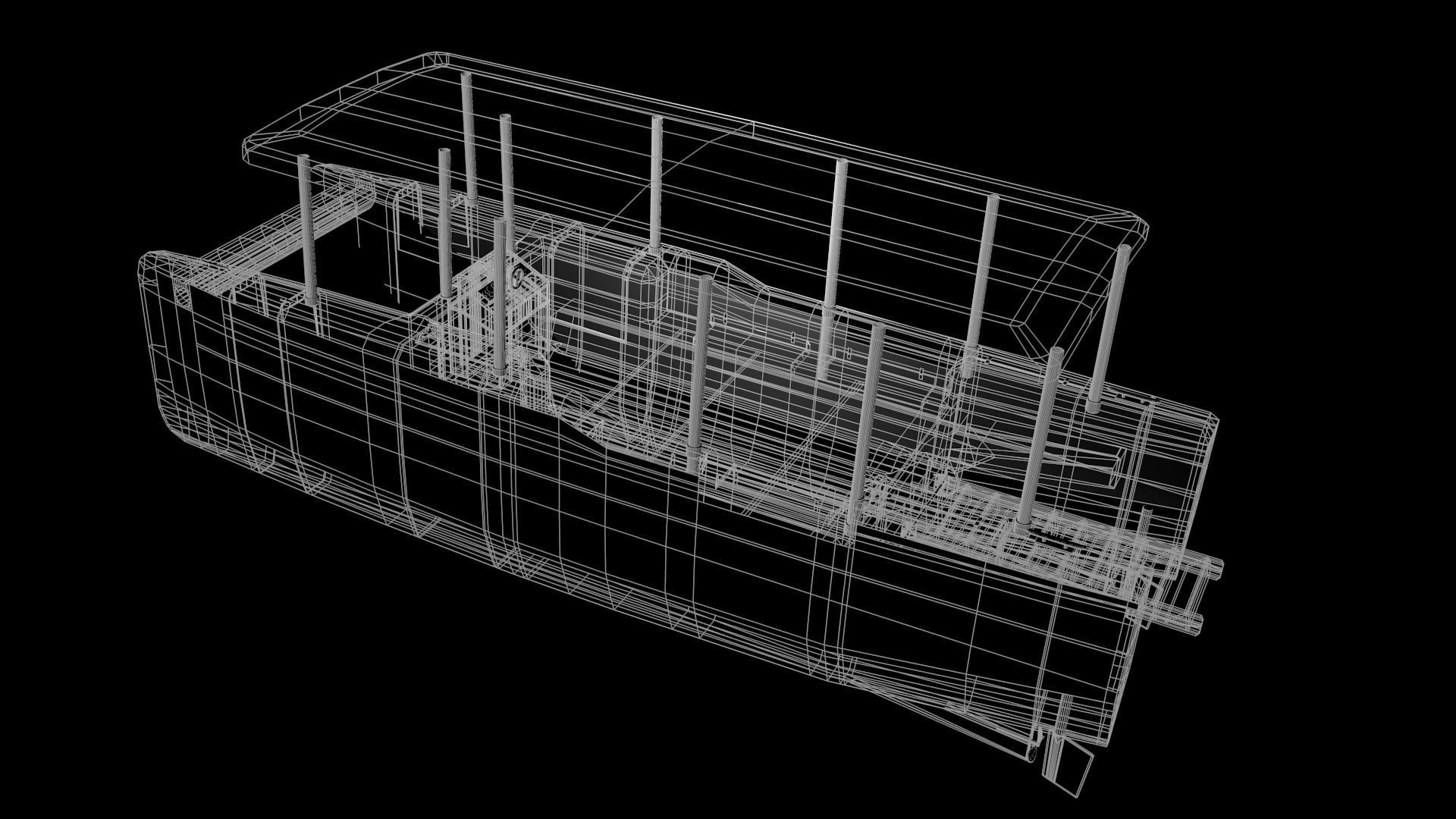 Catamaran boat Low-poly 3D model_23