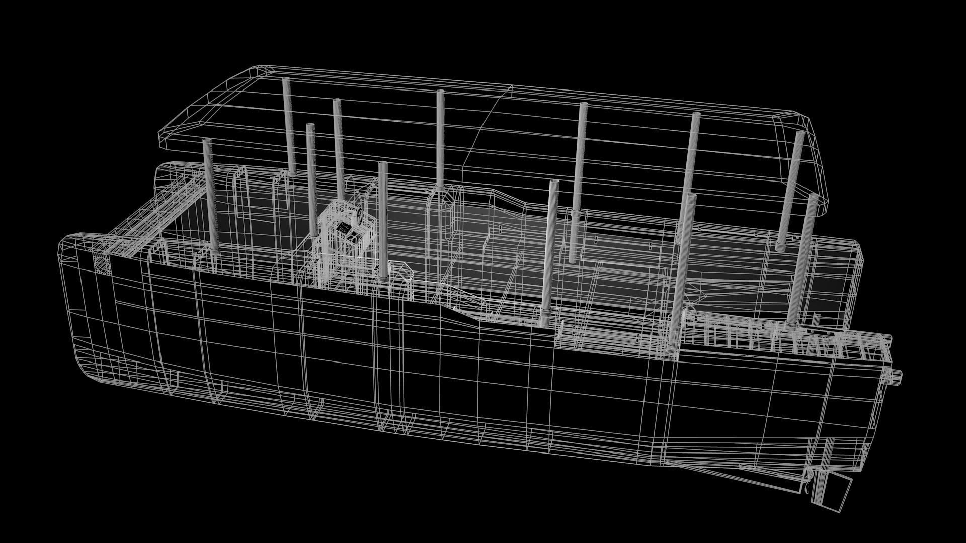 Catamaran boat Low-poly 3D model_8