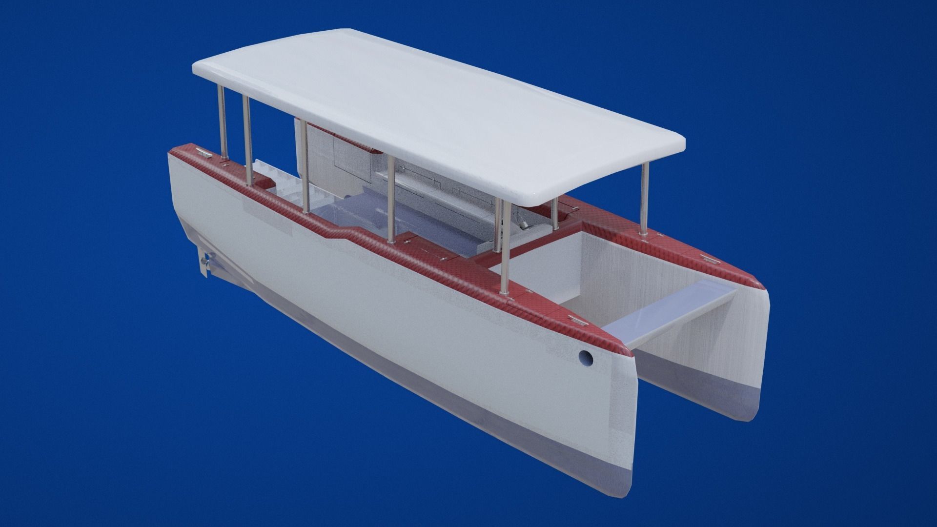 Catamaran boat Low-poly 3D model_2