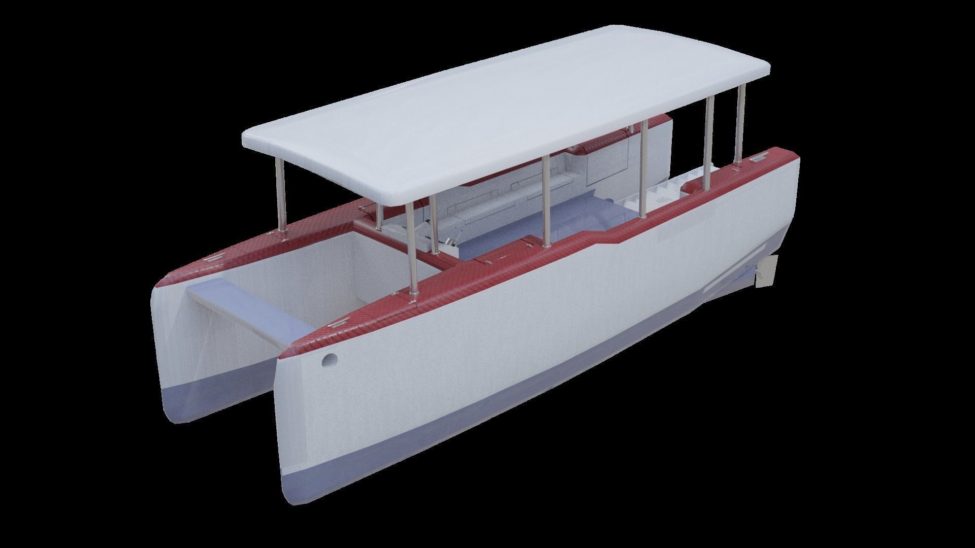 Catamaran boat Low-poly 3D model_11