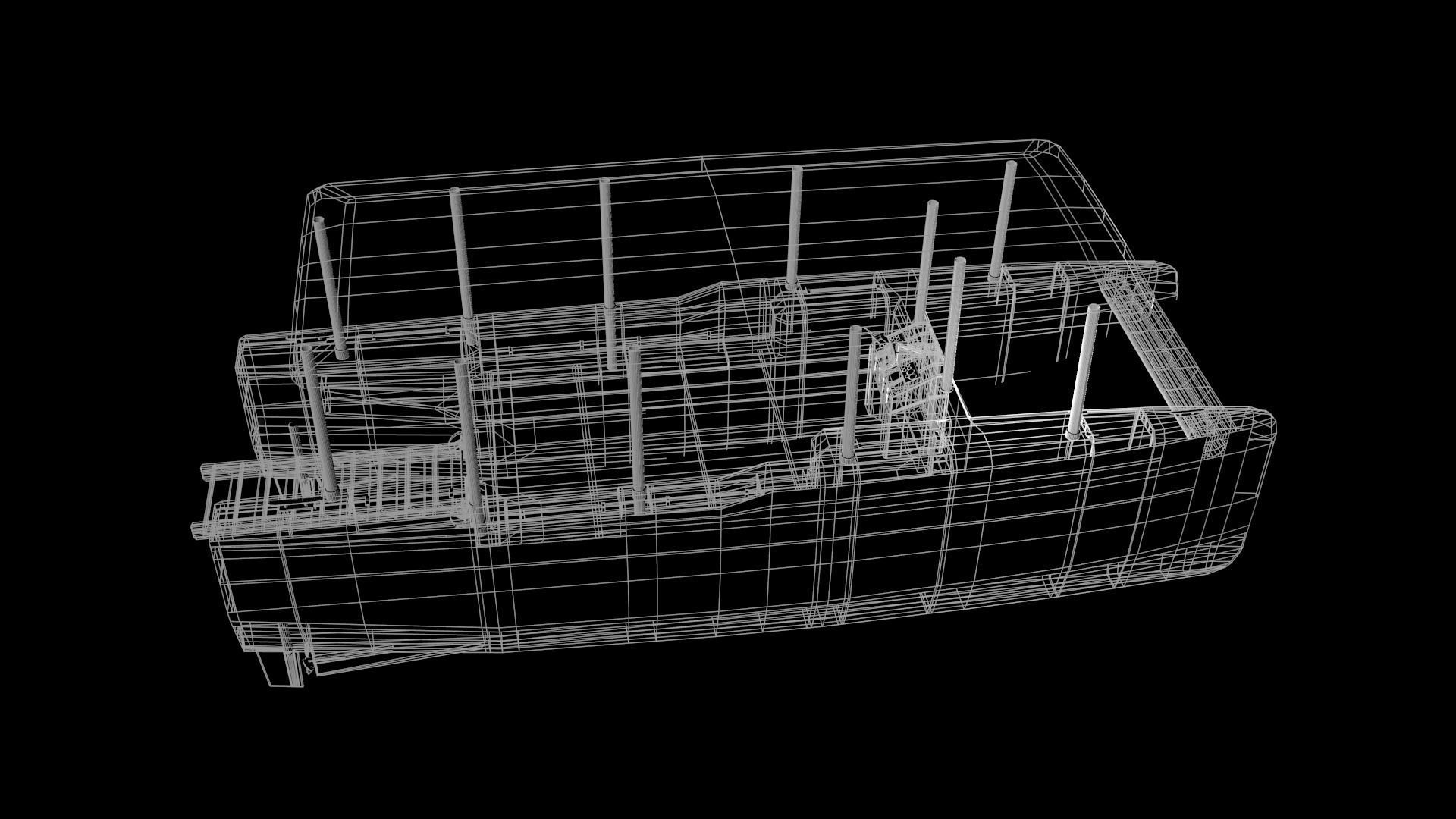 Catamaran boat Low-poly 3D model_12