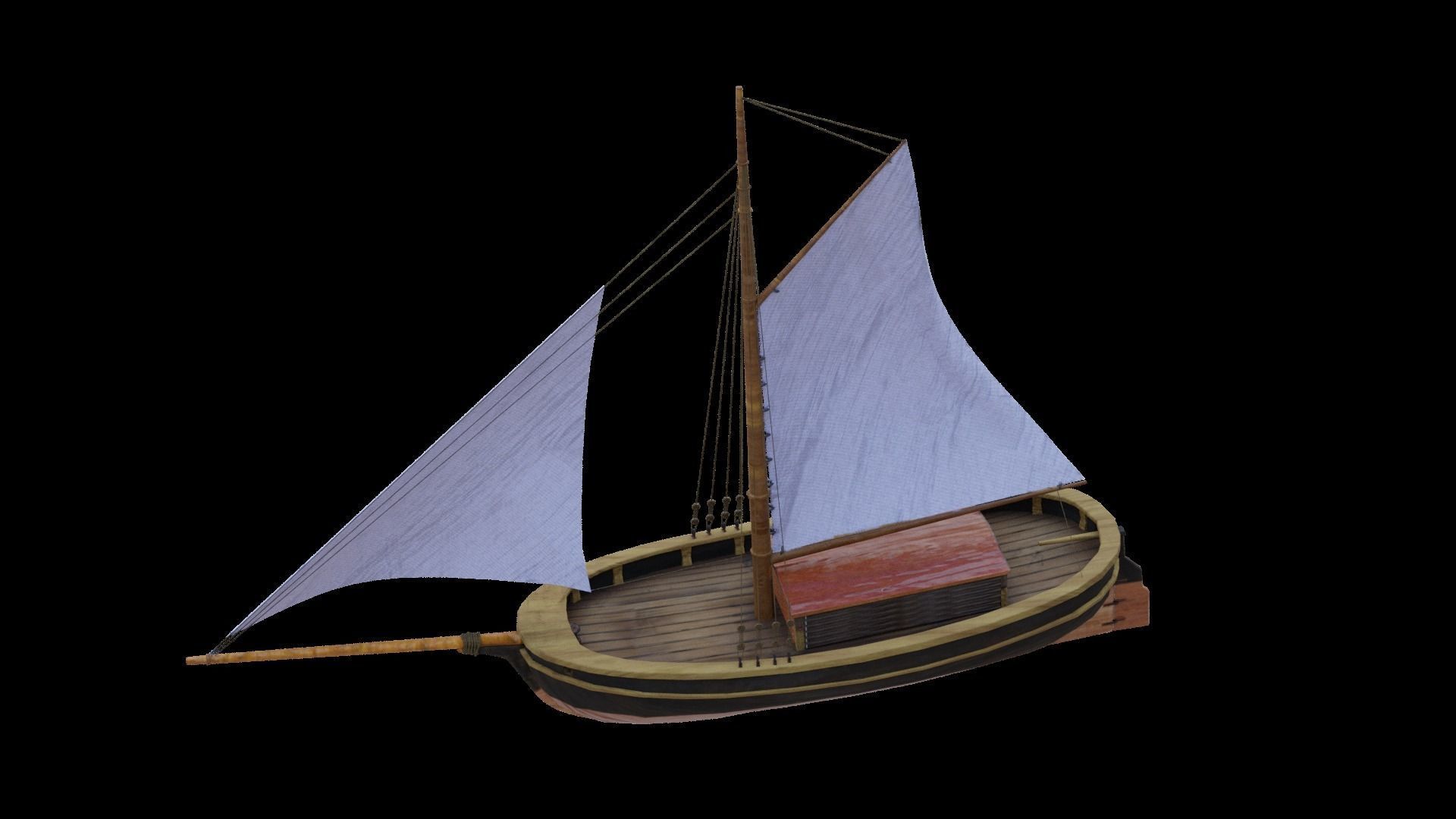 Classic Sail Boat Low-poly 3D model_19