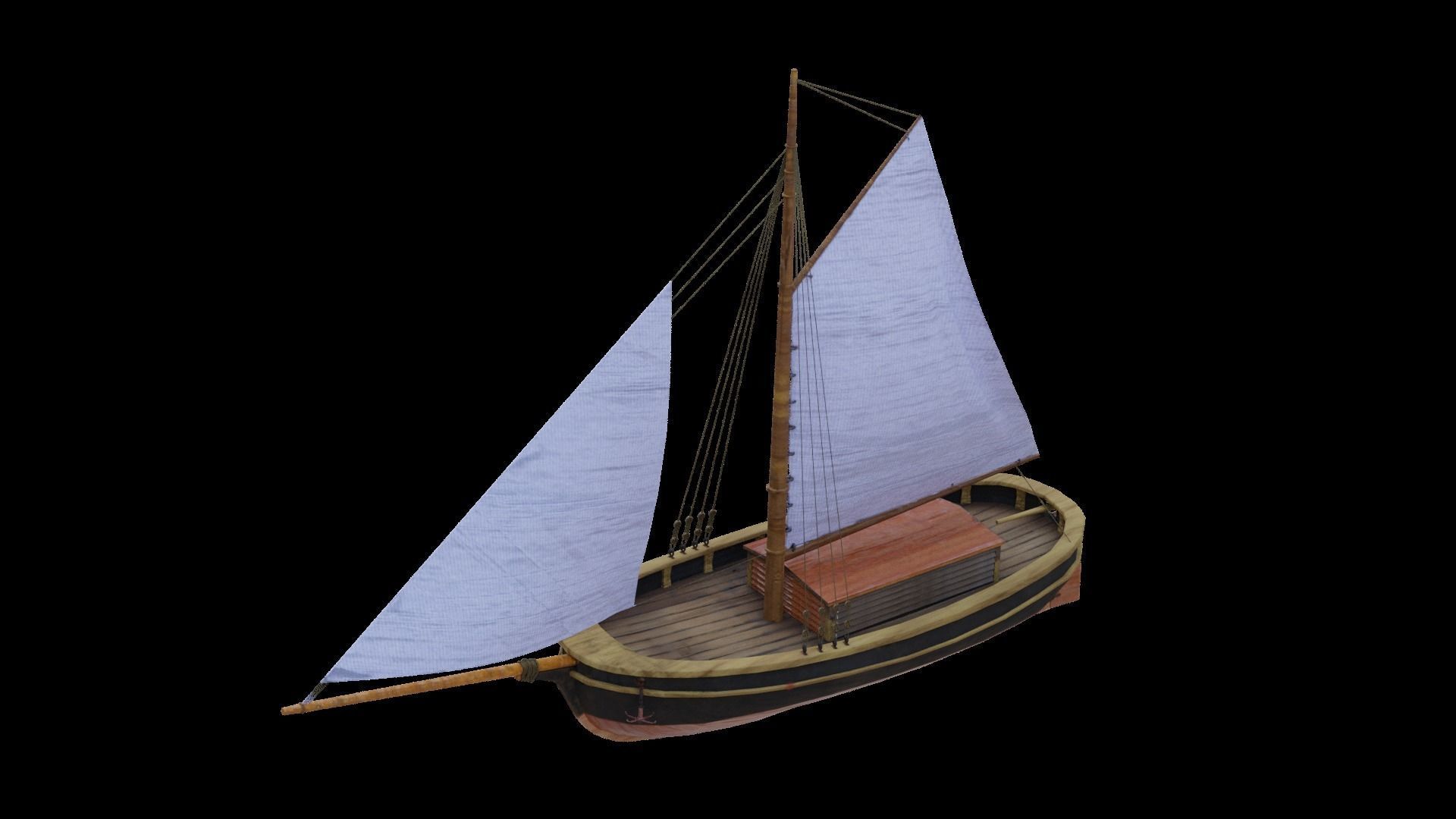 Classic Sail Boat Low-poly 3D model_15