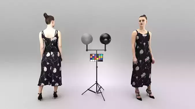 Elegant young woman in black dress 368 Low-poly 3D model